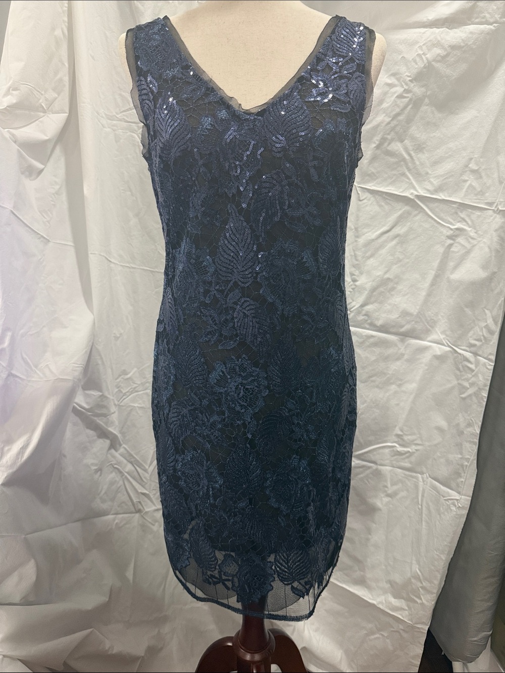 julia jordan Navy Blue Floral Lace Sequin Midi Dress